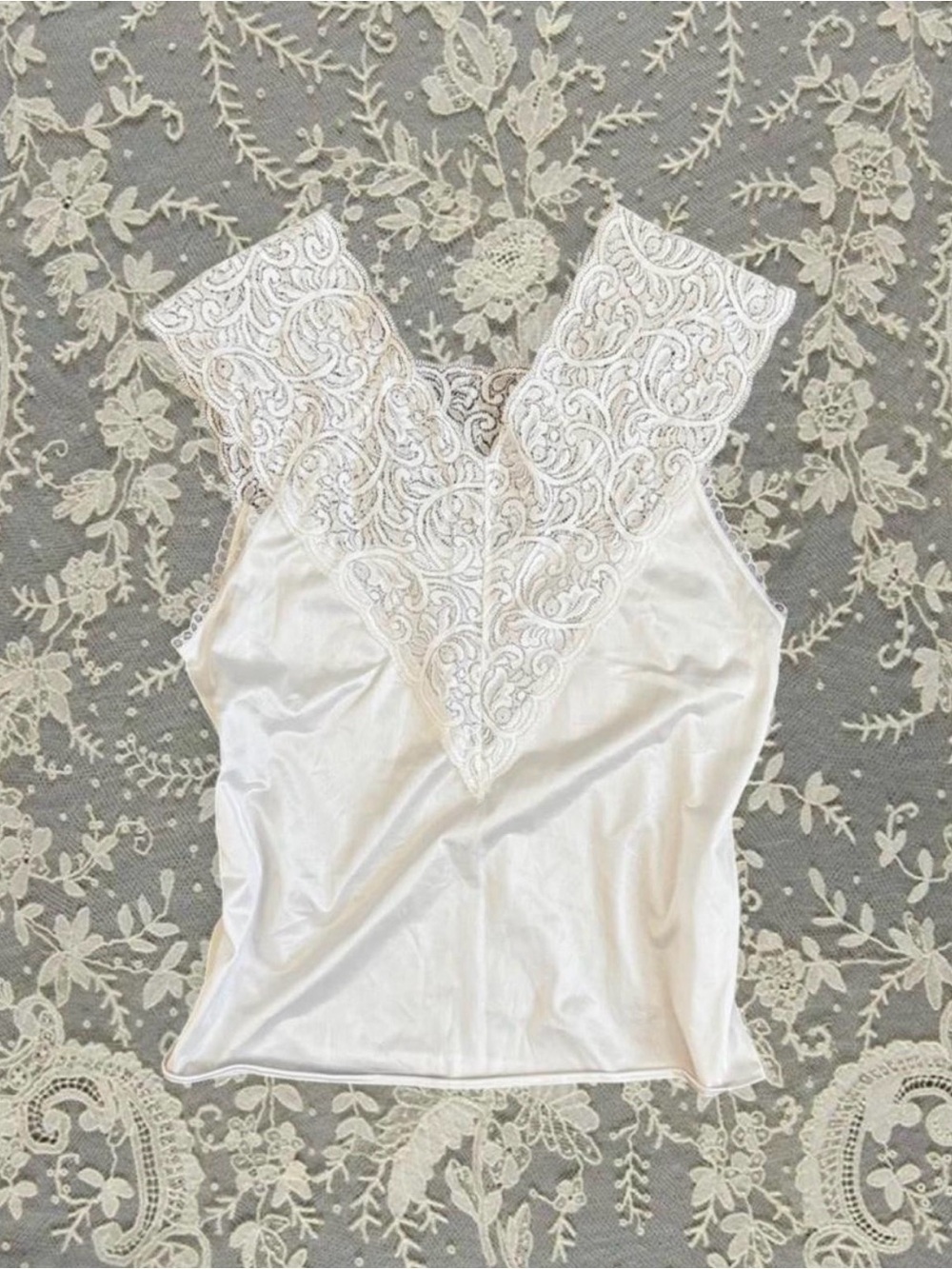 Vintage Slip Top Wide Lace Shoulders Coquette Cottage Feminine Made in USA